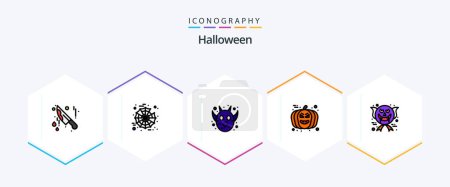Ilustración de Halloween 25 FilledLine icon pack including halloween scary. face. frankenstein. character. pumpkin - Imagen libre de derechos