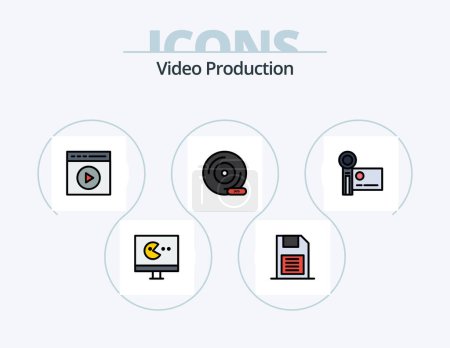 Ilustración de Video Production Line Filled Icon Pack 5 Icon Design. . global news. slide projector. global communication. camera roll film - Imagen libre de derechos
