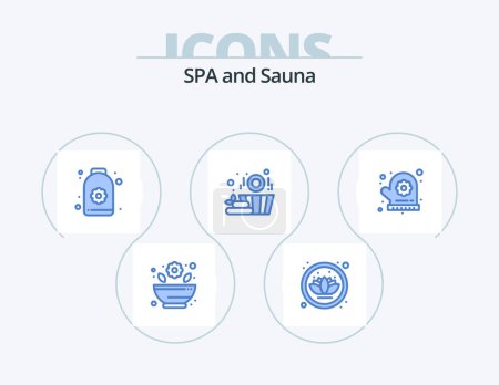 Illustration for Sauna Blue Icon Pack 5 Icon Design. . sauna. lotus. flower. basket - Royalty Free Image