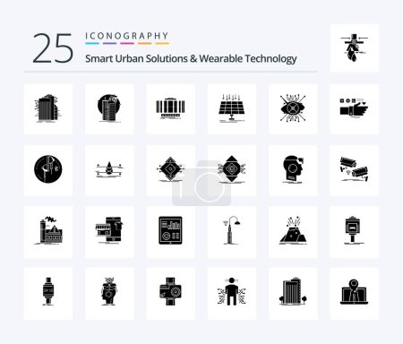 Téléchargez les illustrations : Smart Urban Solutions And Wearable Technology 25 Solid Glyph icon pack including energy. solar. satellite. technology. axis - en licence libre de droit