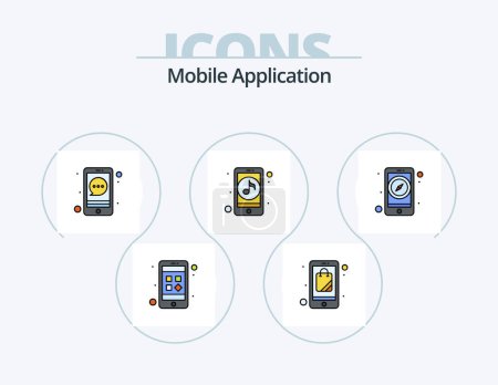Téléchargez les illustrations : Mobile Application Line Filled Icon Pack 5 Icon Design. mobile. date. application. calendar. agenda - en licence libre de droit