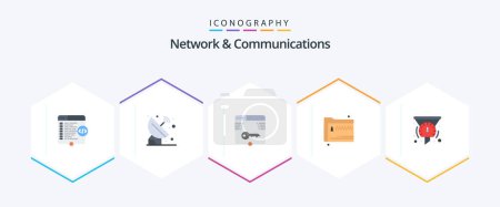 Illustration for Network And Communications 25 Flat icon pack including files. folder. signal. login. web - Royalty Free Image