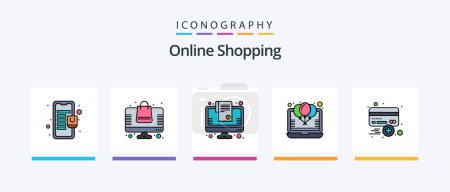 Téléchargez les illustrations : Online Shopping Line Filled 5 Icon Pack Including . list. income. cart.. Creative Icons Design - en licence libre de droit