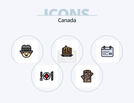 Téléchargez les illustrations : Canada Line Filled Icon Pack 5 Icon Design. leaf. autumn. cup. shirt. tower - en licence libre de droit