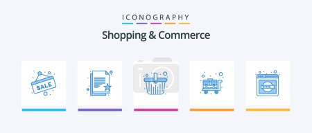 Illustration for Shopping And Commerce Blue 5 Icon Pack Including website. explorer. basket. wheelbarrow. luggage cart. Creative Icons Design - Royalty Free Image