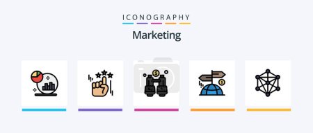Téléchargez les illustrations : Marketing Line Filled 5 Icon Pack Including online. money. imagination. marketing. machine. Creative Icons Design - en licence libre de droit