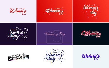Téléchargez les illustrations : International Women's Day lettering with a Happy Women's Day greeting and love shape suitable for use in cards. invitations. banners. posters. postcards. stickers. and social media posts - en licence libre de droit