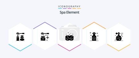 Téléchargez les illustrations : Spa Element 25 Glyph icon pack including massage. spa. clean. oil. aromatherapy - en licence libre de droit