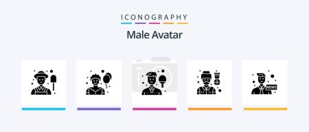 Illustration for Male Avatar Glyph 5 Icon Pack Including media. anchor. man. man. pilot. Creative Icons Design - Royalty Free Image