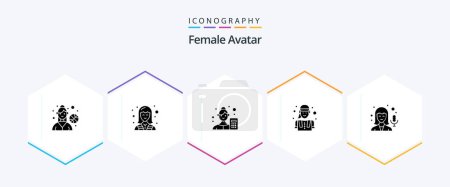 Téléchargez les illustrations : Female Avatar 25 Glyph icon pack including female. labour. female. female engineer. data scientist - en licence libre de droit