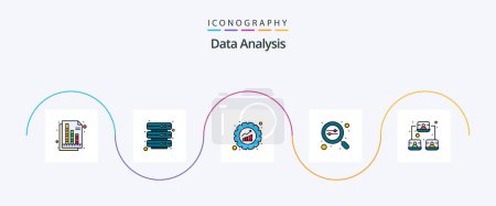 Ilustración de Data Analysis Line Filled Flat 5 Icon Pack Including connection. management. chart. development. search - Imagen libre de derechos
