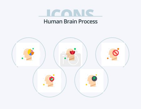 Téléchargez les illustrations : Human Brain Process Flat Icon Pack 5 Icon Design. human. harmony. power. flower. human - en licence libre de droit