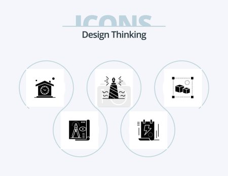Téléchargez les illustrations : Design Thinking Glyph Icon Pack 5 Icon Design. writing. pen. bolt. design. time - en licence libre de droit