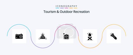 Illustration for Tourism And Outdoor Recreation Glyph 5 Icon Pack Including torch. flashlight. building. fire. campfire - Royalty Free Image