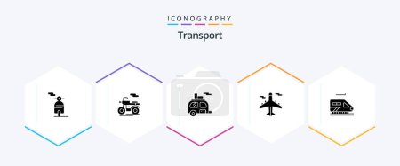 Téléchargez les illustrations : Transport 25 Glyph icon pack including . . airplane. tunnel. train - en licence libre de droit