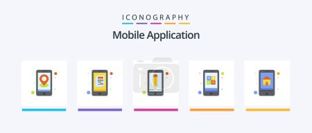 Illustration for Mobile Application Flat 5 Icon Pack Including home page. interaction. app. culculater. app. Creative Icons Design - Royalty Free Image