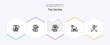 Illustration for Taxi Service 25 Line icon pack including . route. pay money. path. traffic - Royalty Free Image