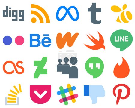 Illustration for 20 Flat Social Media Icons for a Modern Graphic Design google hangouts. deviantart. yahoo. lastfm and swift icons. High Resolution Gradient Icon Set - Royalty Free Image