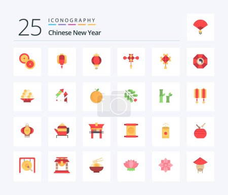 Illustration for Chinese New Year 25 Flat Color icon pack including chineseknot. year. lantern. new. china - Royalty Free Image