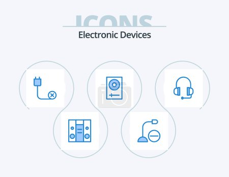 Téléchargez les illustrations : Devices Blue Icon Pack 5 Icon Design. mixer. dj. computers. devices. hardware - en licence libre de droit