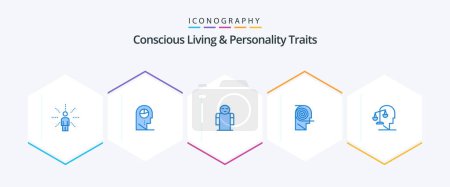 Téléchargez les illustrations : Concious Living And Personality Traits 25 Blue icon pack including study. definition. hat. comprehension. person - en licence libre de droit