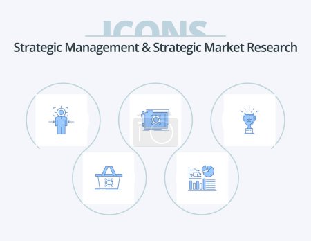 Illustration for Strategic Management And Strategic Market Research Blue Icon Pack 5 Icon Design. cup. target. man. lock. goal - Royalty Free Image