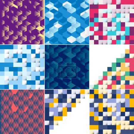 Téléchargez les illustrations : Vector background with an illustration of an abstract texture featuring squares suitable for use as a pattern design for banners. posters. flyers. cards. postcards. covers. brochures; pack of 9 available - en licence libre de droit