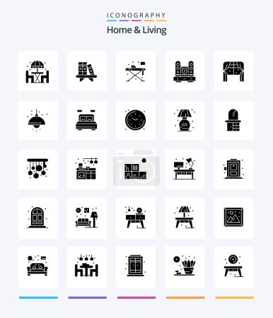 Ilustración de Creative Home And Living 25 Glyph Solid Black icon pack  Such As furniture. living. home. home. desk - Imagen libre de derechos