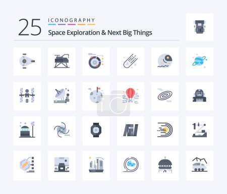 Téléchargez les illustrations : Space Exploration And Next Big Things 25 Flat Color icon pack including distant. comet. platform. asteroid. planetary - en licence libre de droit