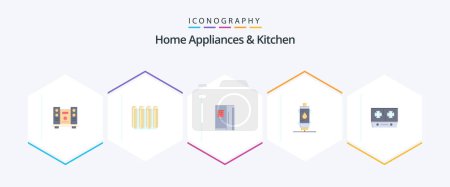 Ilustración de Home Appliances And Kitchen 25 Flat icon pack including gas. heat. heating. water. freezer - Imagen libre de derechos