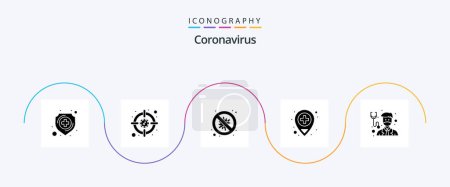 Téléchargez les illustrations : Coronavirus Glyph 5 Icon Pack Including healthcare. medical. bacteria. location. danger - en licence libre de droit