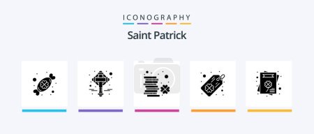Illustration for Saint Patrick Glyph 5 Icon Pack Including greeting card. four leaf clover. coin. clover. patrick. Creative Icons Design - Royalty Free Image
