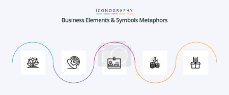Téléchargez les illustrations : Business Elements And Symbols Metaphors Line 5 Icon Pack Including box. fund. signals. transfer. badge - en licence libre de droit