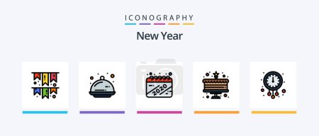 Téléchargez les illustrations : New Year Line Filled 5 Icon Pack Including . sugar. new year. grocery. fun. Creative Icons Design - en licence libre de droit