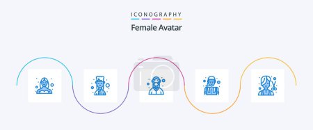 Téléchargez les illustrations : Female Avatar Blue 5 Icon Pack Including worker. female engineer. female cook. construction worker. medical - en licence libre de droit