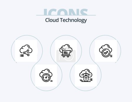 Illustration for Cloud Technology Line Icon Pack 5 Icon Design. email. cloud. ecommerece. online. file - Royalty Free Image