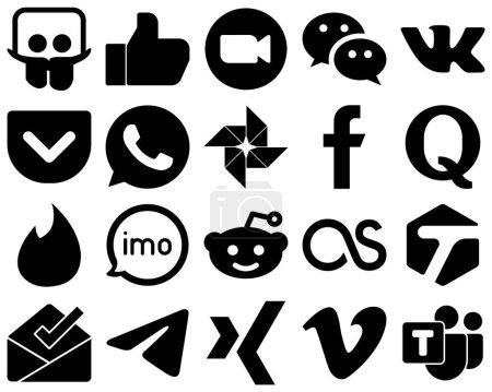 Ilustración de 20 Professional Black Solid Glyph Icons such as question. messenger. fb and google photo icons. High-quality and minimalist - Imagen libre de derechos