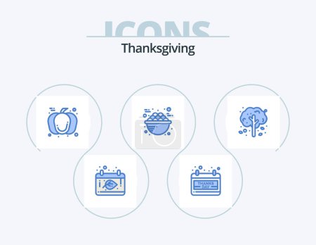 Illustration for Thanksgiving Blue Icon Pack 5 Icon Design. apple. breakfast. pumpkin. porridge. bowl - Royalty Free Image