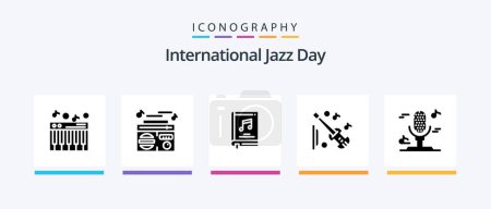 Téléchargez les illustrations : International Jazz Day Glyph 5 Icon Pack Including equipment . audio. video. multimedia. Creative Icons Design - en licence libre de droit