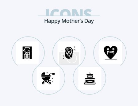 Ilustración de Happy Mothers Day Glyph Icon Pack 5 Icon Design. children. baby . wedding cake. cosmetics - Imagen libre de derechos
