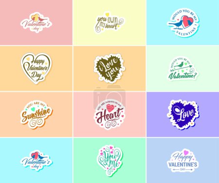 Ilustración de Love is in the Air: Valentine's Day Typography and Graphic Stickers - Imagen libre de derechos