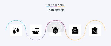 Illustration for Thanks Giving Glyph 5 Icon Pack Including house. barn. egg. autumn. card - Royalty Free Image