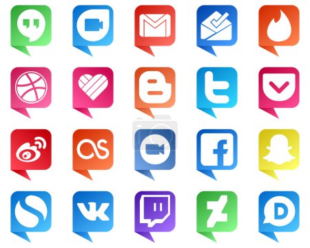 Illustration for 20 Chat bubble style Icons of Major Social Media Platforms such as sina. likee. weibo and tweet icons. Creative and high resolution - Royalty Free Image