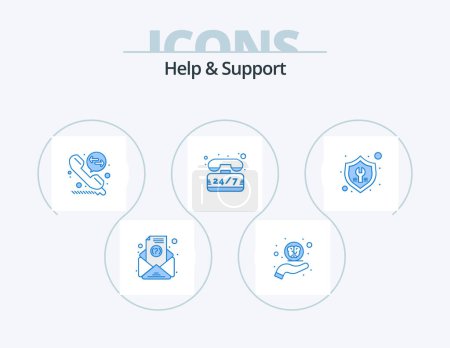 Ilustración de Help And Support Blue Icon Pack 5 Icon Design. repair. settings. call diversion. fix. telephone - Imagen libre de derechos