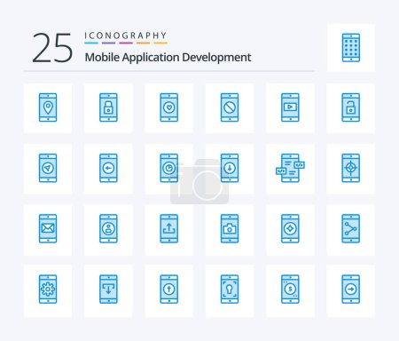 Téléchargez les illustrations : Mobile Application Development 25 Blue Color icon pack including mobile. disabled application. mobile. heart. mobile application - en licence libre de droit