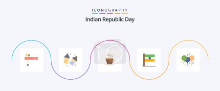 Téléchargez les illustrations : Indian Republic Day Flat 5 Icon Pack Including day. flag. fireworks. indian. coffee - en licence libre de droit