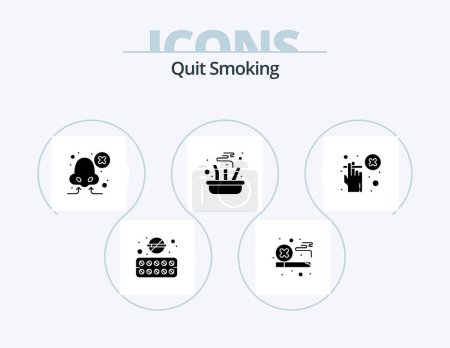 Téléchargez les illustrations : Quit Smoking Glyph Icon Pack 5 Icon Design. smoking. out. not allowed. cigarette. short breath - en licence libre de droit
