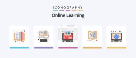Illustration for Online Learning Flat 5 Icon Pack Including computer. learning. learning. book. course. Creative Icons Design - Royalty Free Image