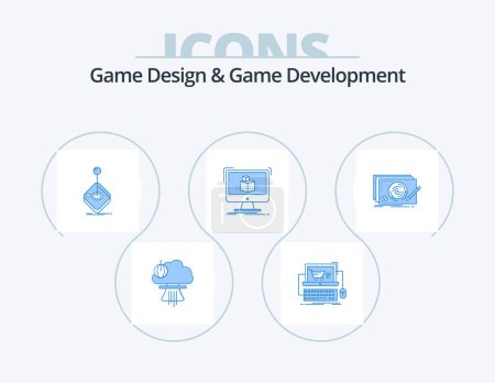 Illustration for Game Design And Game Development Blue Icon Pack 5 Icon Design. dimensional. 3d. store. stick. gaming - Royalty Free Image