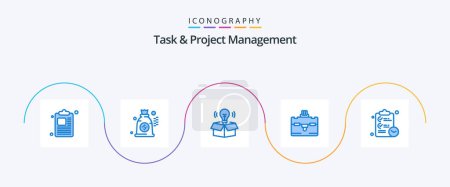 Ilustración de Task And Project Management Blue 5 Icon Pack Including . tasks. idea. clipboard. travel - Imagen libre de derechos